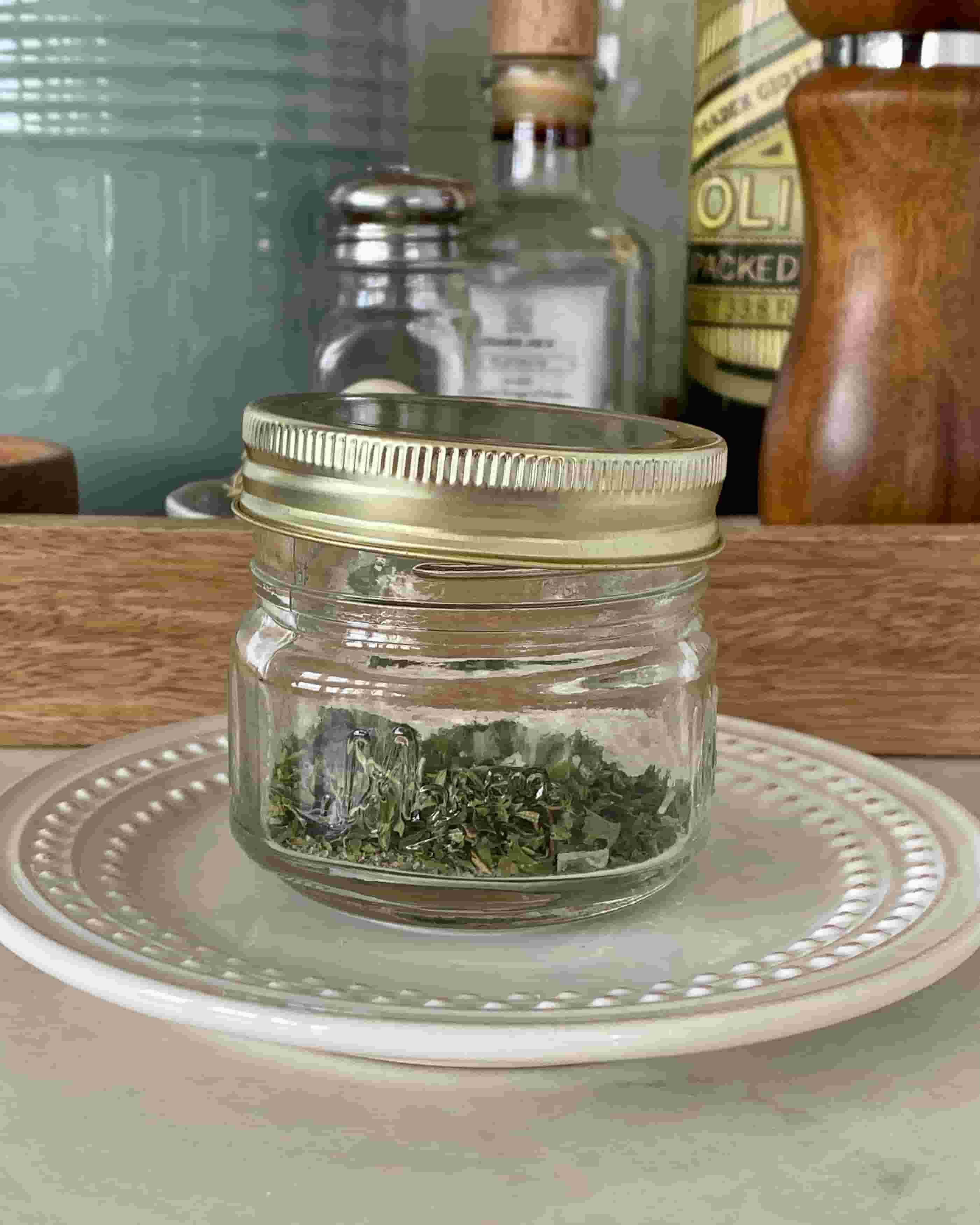 Mixed herbs in a jar