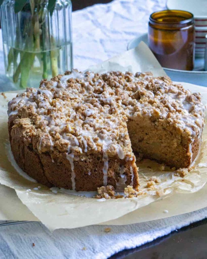 Apple Streusel Coffee Cake with Piece Missing