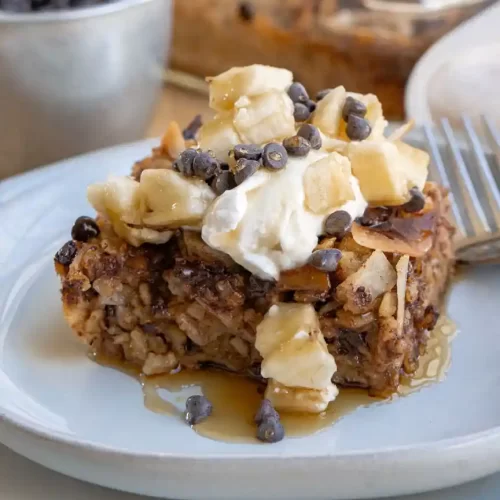 baked oatmeal slice with toppings
