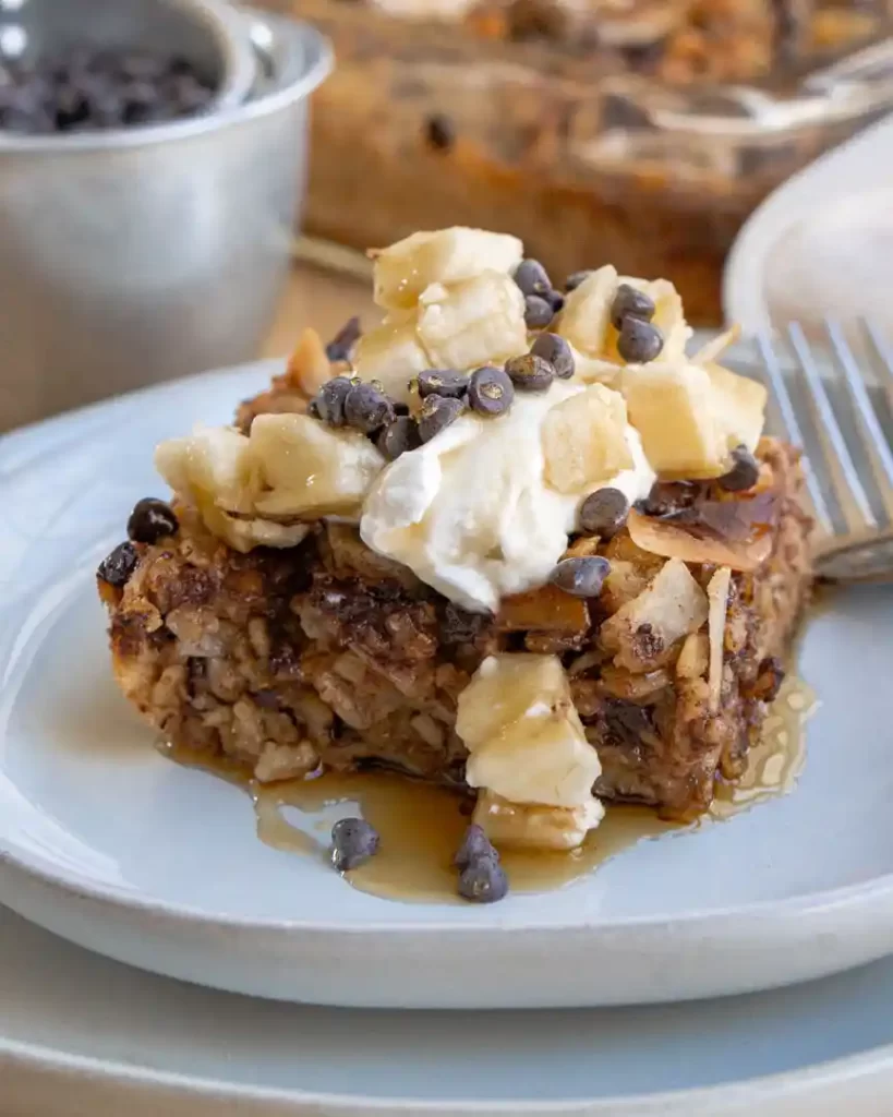 baked oatmeal slice with toppings