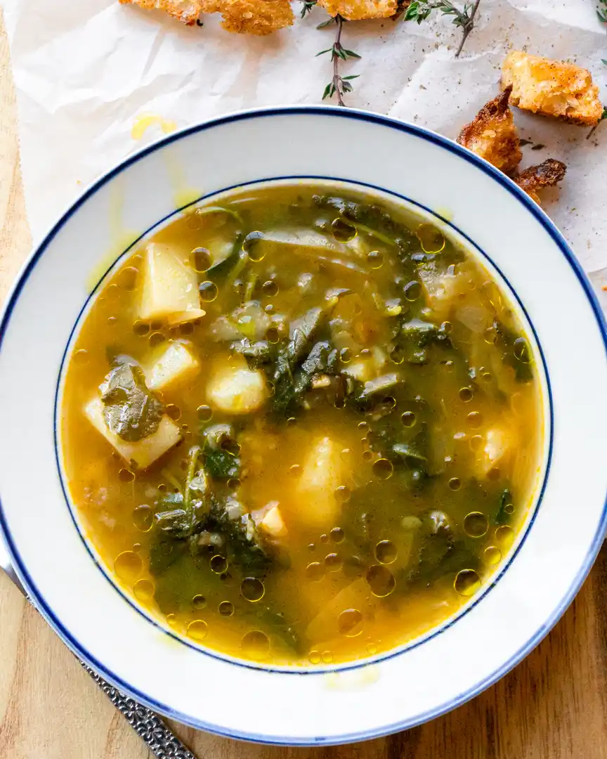 caldo verde soup with potatoes and kale