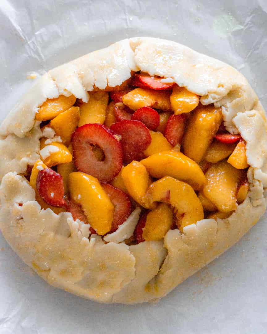 unbaked strawberry and peach galette