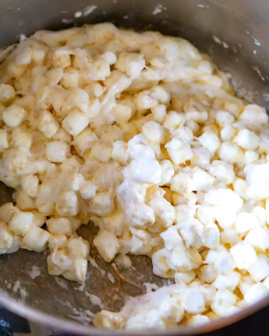 A pot with partially melted mini marshmallows