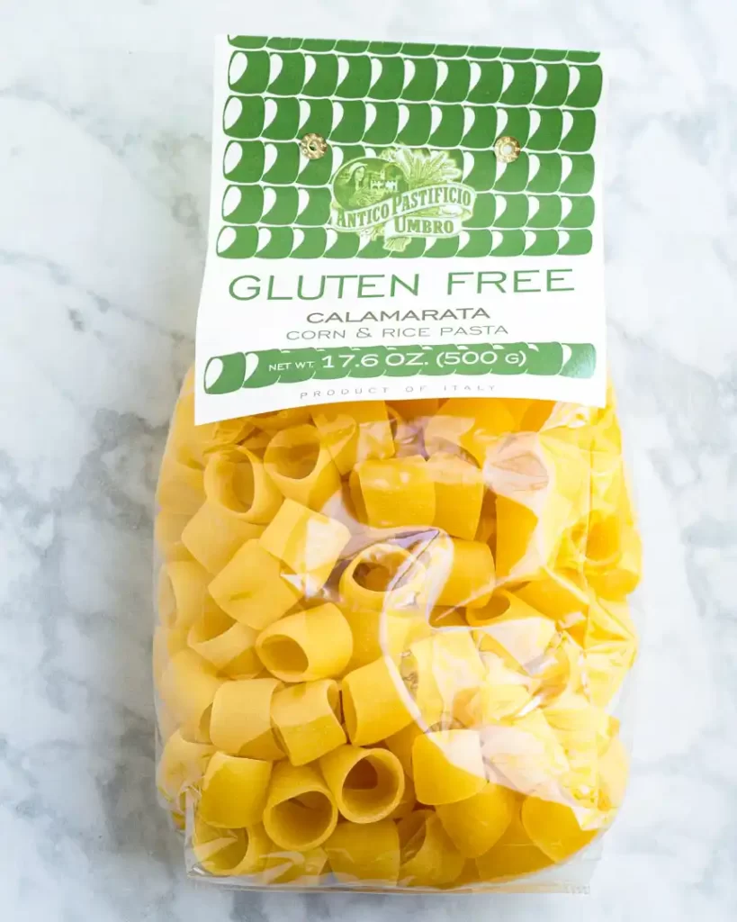 A gluten-free bag of calamarata pasta