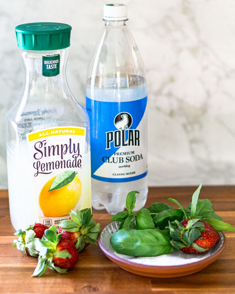 Strawberry Basil Spritzer ingredients.