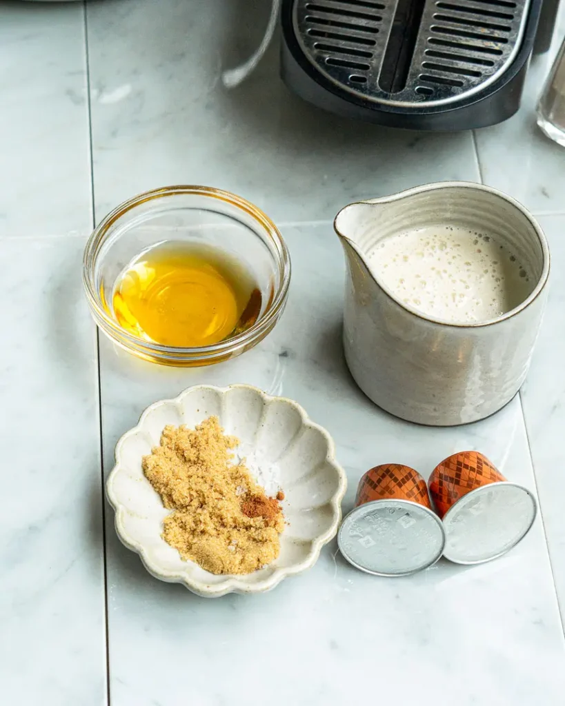 Ingredients to make a French toast latte.